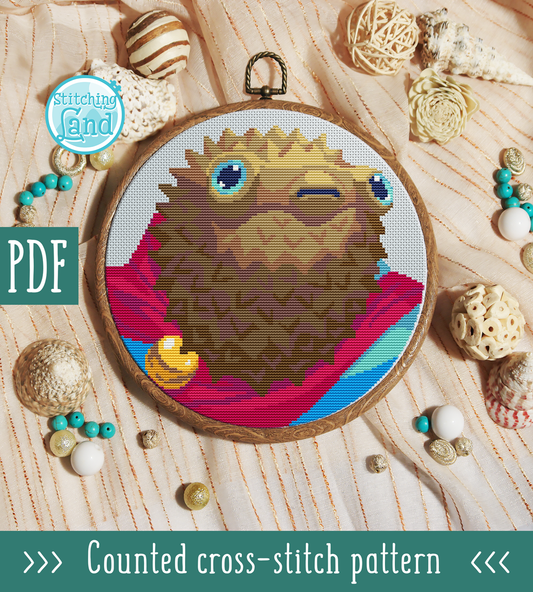 Sir Pufferfish Cross Stitch Pattern
