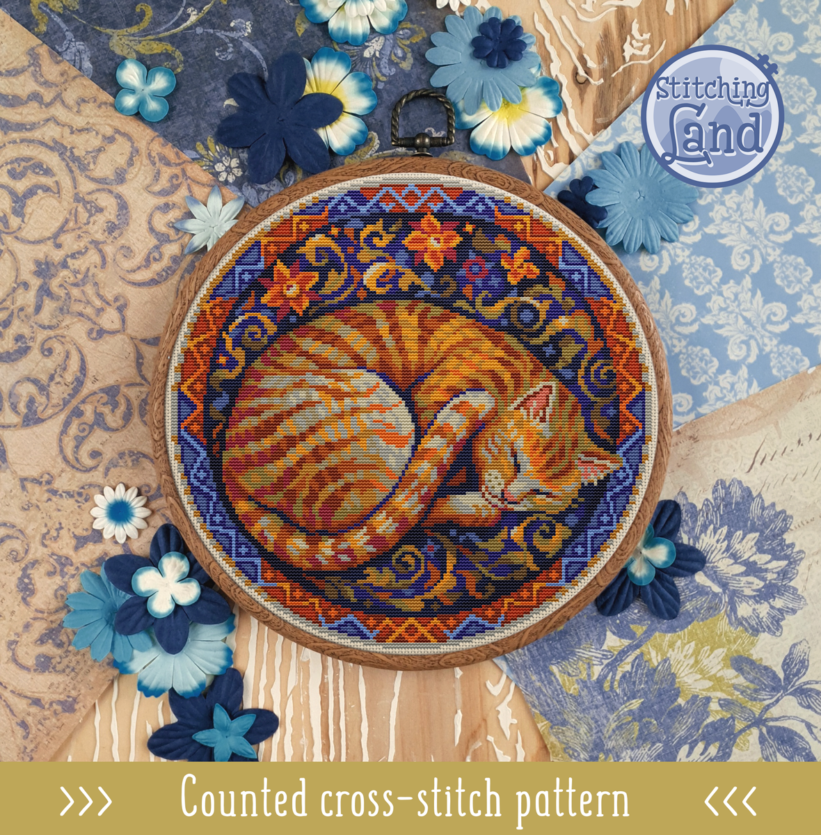 Sleeping Cat Cross Stitch Pattern