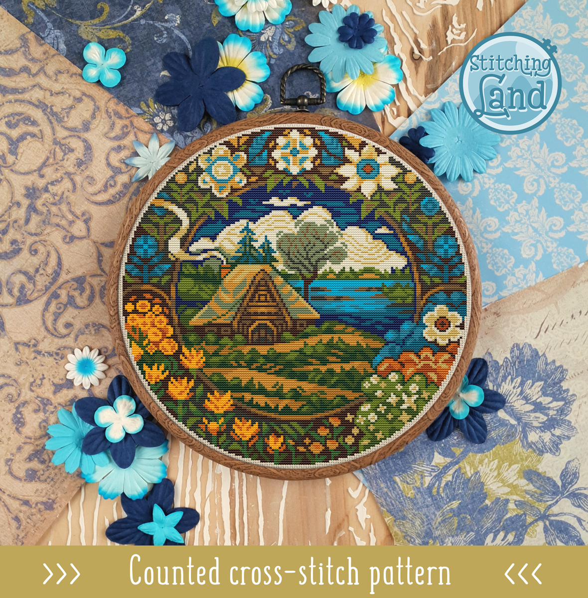 Spring Village Cross Stitch Pattern