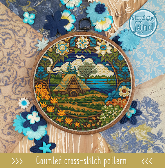 Spring Village Cross Stitch Pattern