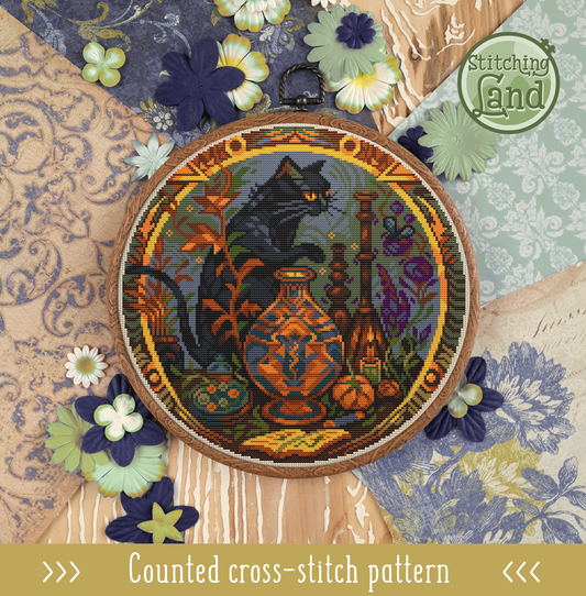 Still Life & Black Cat Cross Stitch Pattern