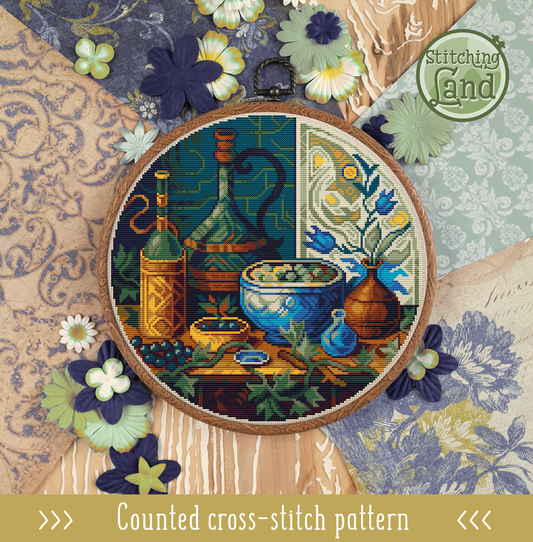 Still Life & Grapes Cross Stitch Pattern
