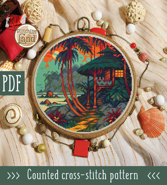Tropical Hut II Cross Stitch Pattern