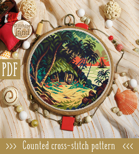 Tropical Hut III Cross Stitch Pattern
