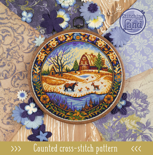Winter Farm Cross Stitch Pattern
