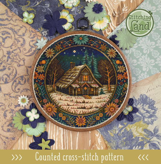 Winter Forest Cabin II Cross Stitch Pattern
