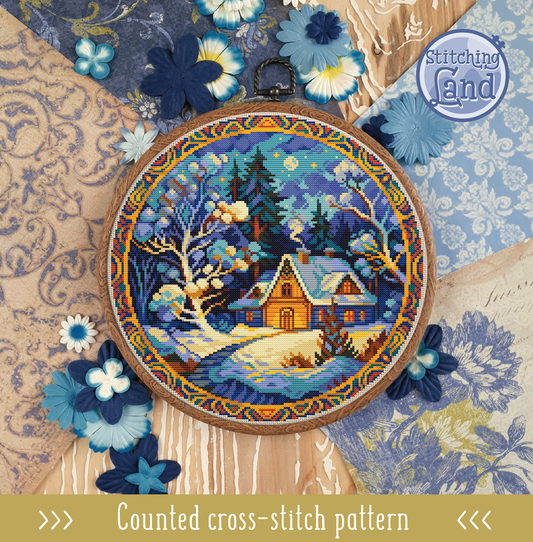 Winter Forest Cabin III Cross Stitch Pattern