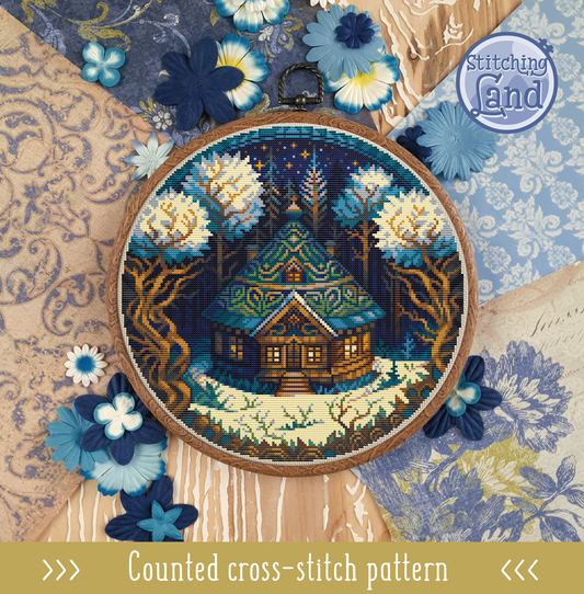 Winter Forest Cabin IV Cross Stitch Pattern