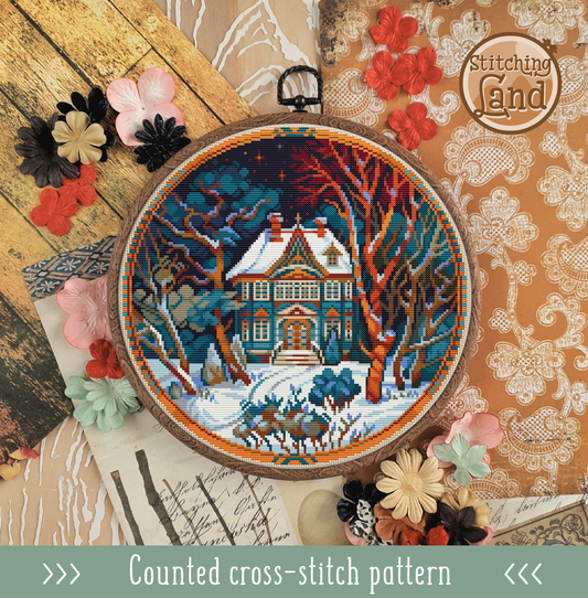 Winter Mansion Cross Stitch Pattern