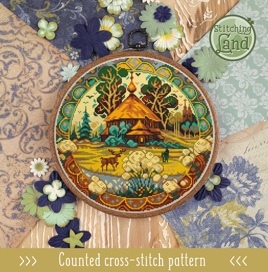 Wooden Church Cross Stitch Pattern