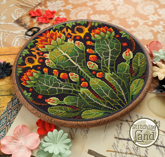 Art Nouveau Cactus Cross Stitch Pattern