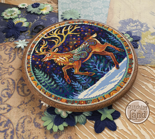 Art Nouveau Christmas Deer Cross Stitch Pattern