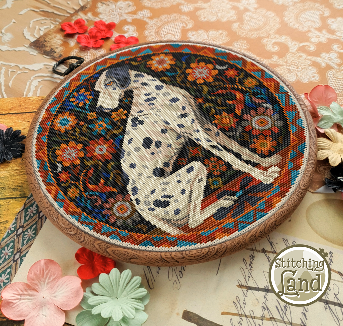 Art Nouveau Dalmatian Cross Stitch Pattern