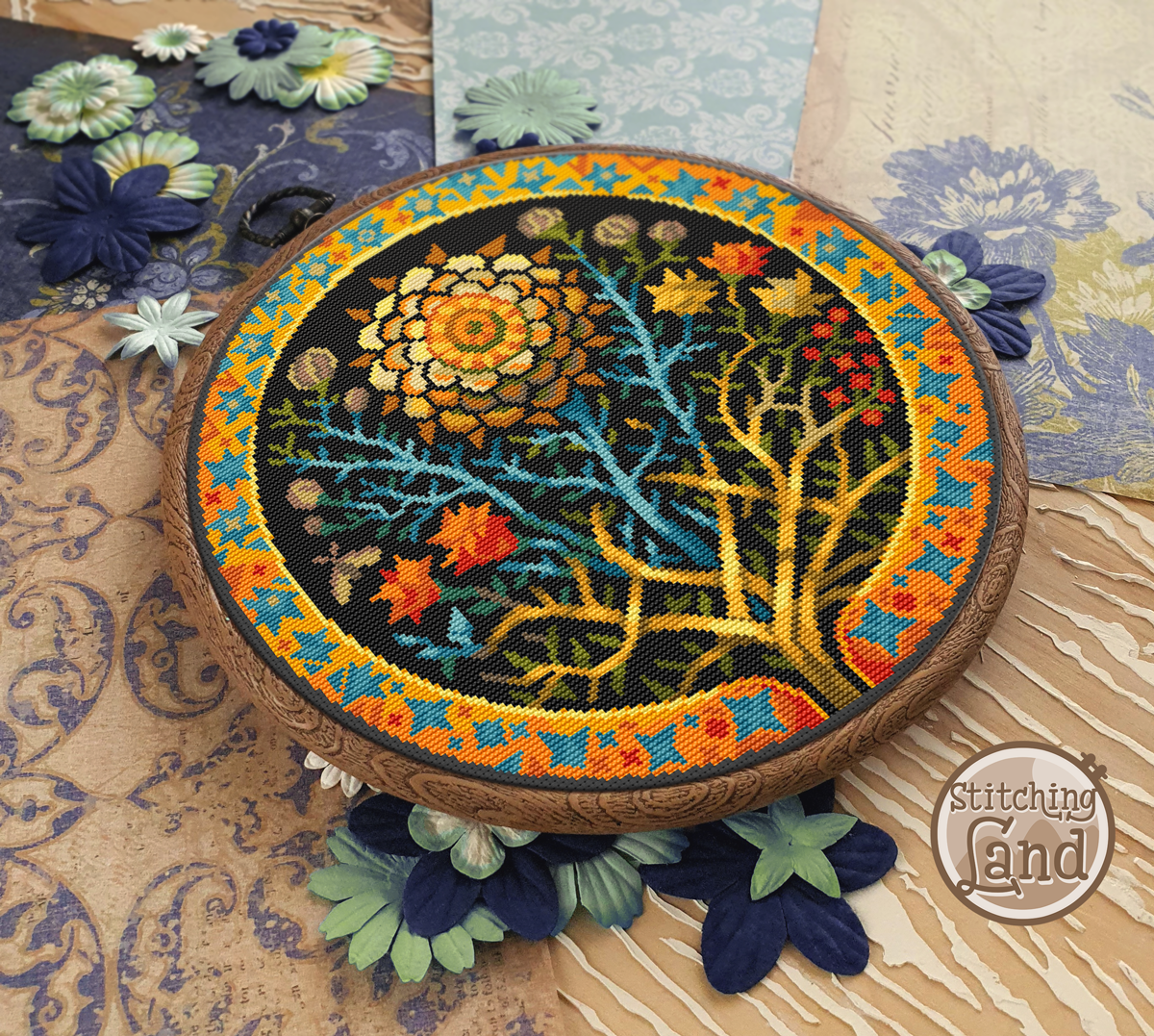 Art Nouveau Flowers Cross Stitch Pattern