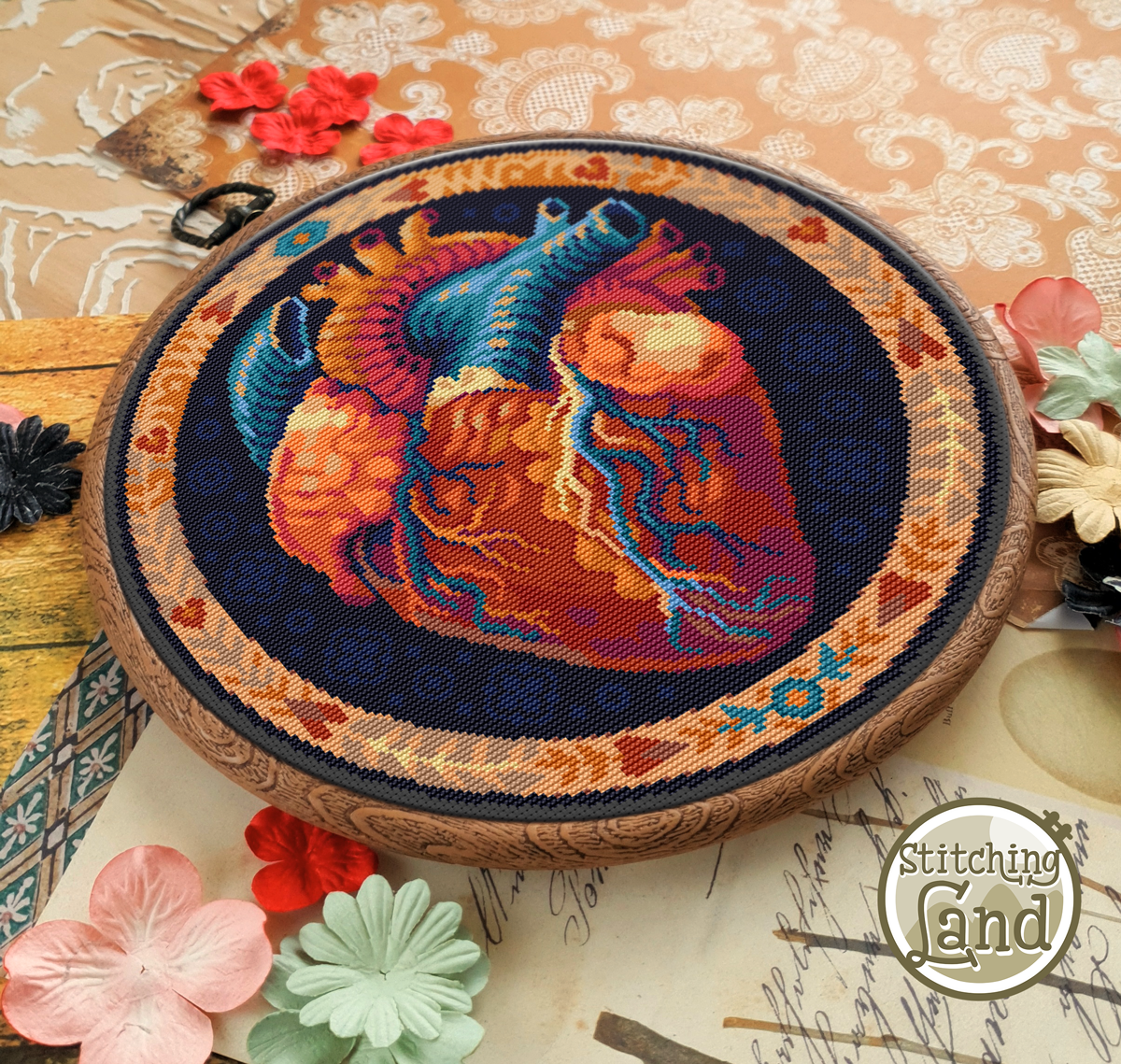 Art Nouveau Heart Cross Stitch Pattern