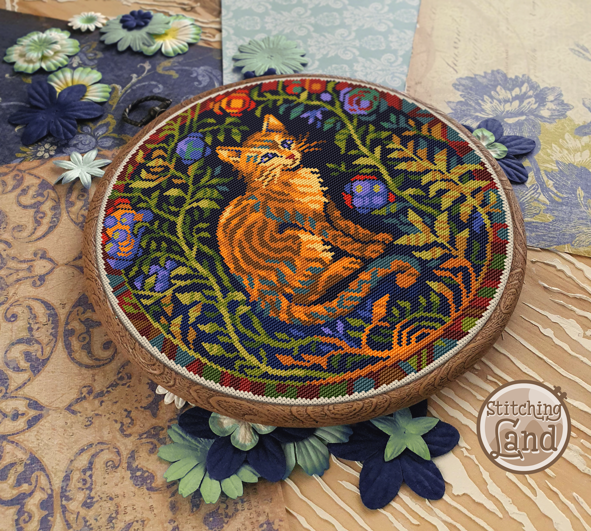 Art Nouveau Kitten Cross Stitch Pattern