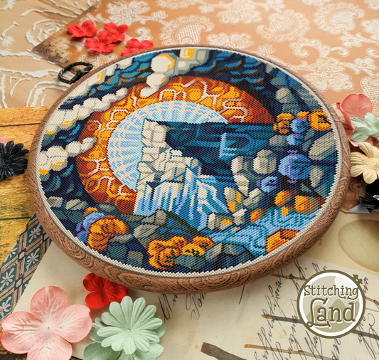 Art Nouveau Mountain Cross Stitch Pattern