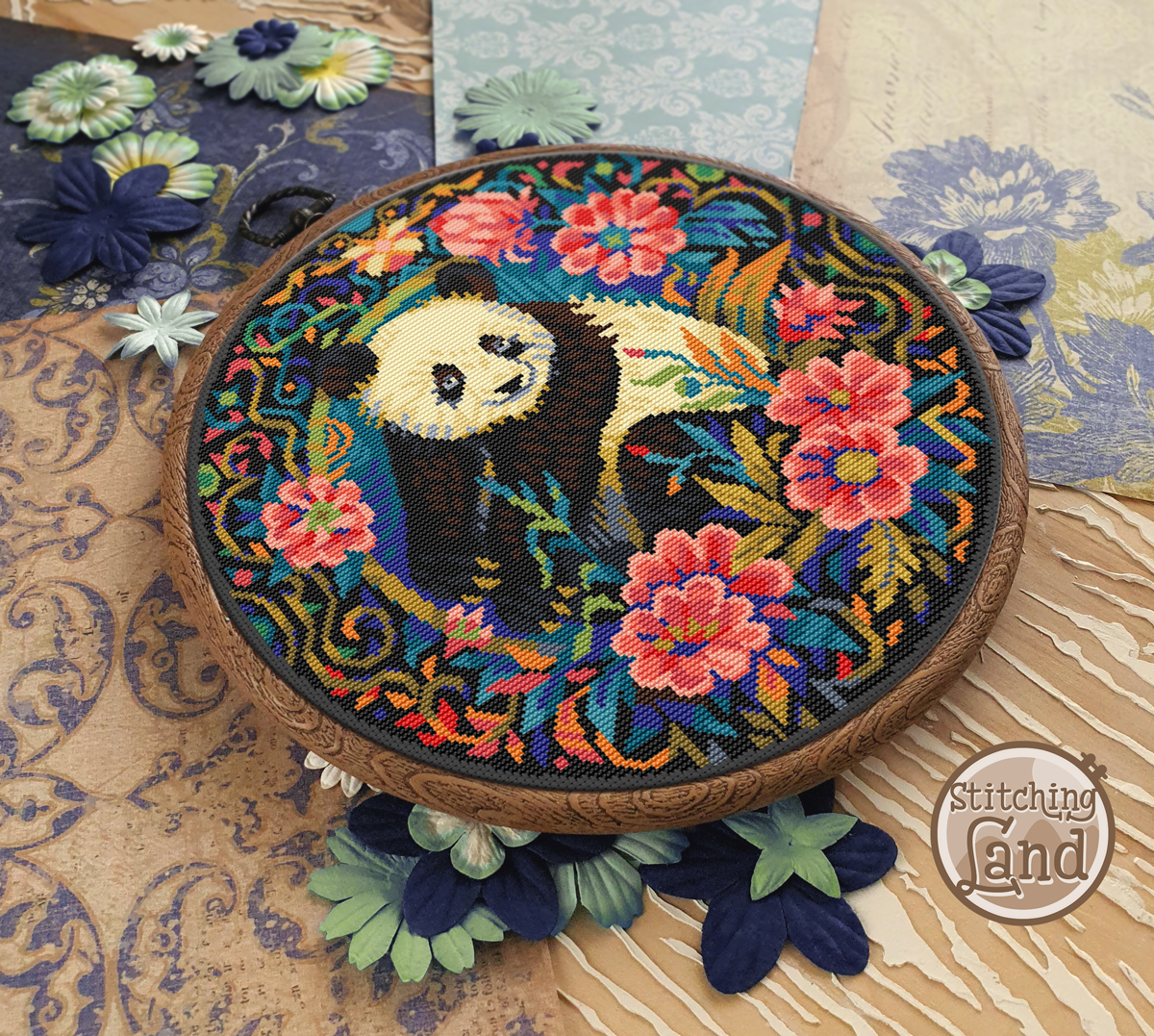 Art Nouveau Panda Cross Stitch Pattern