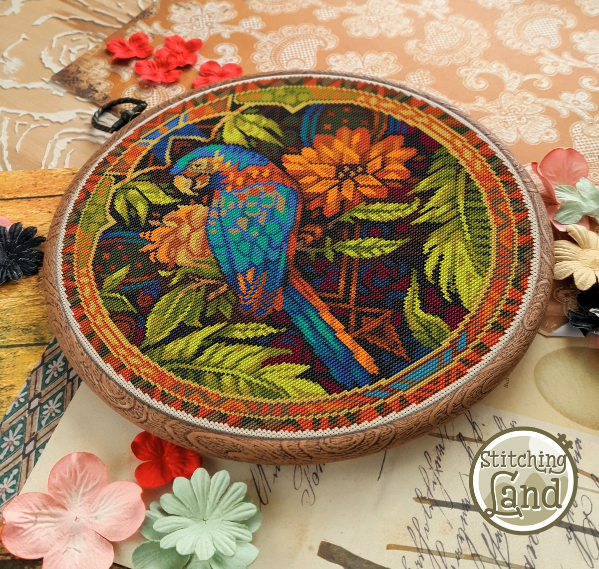 Art Nouveau Parrot Cross Stitch Pattern