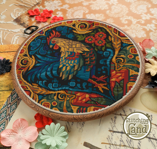 Art Nouveau Rooster Cross Stitch Pattern