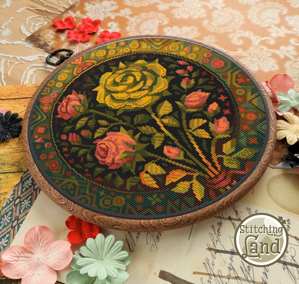 Art Nouveau Roses Cross Stitch Pattern