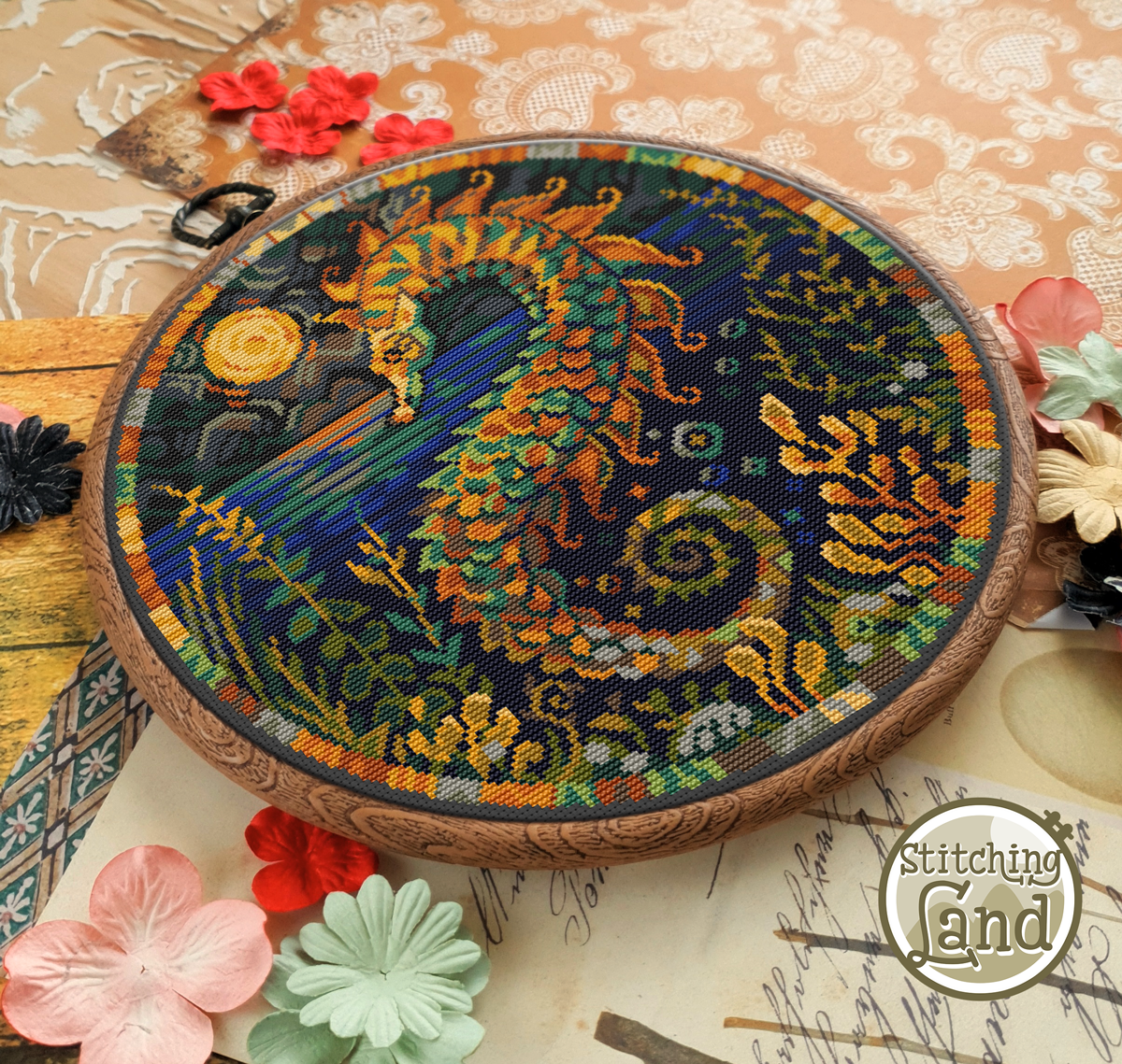 Art Nouveau Seahorse Cross Stitch Pattern