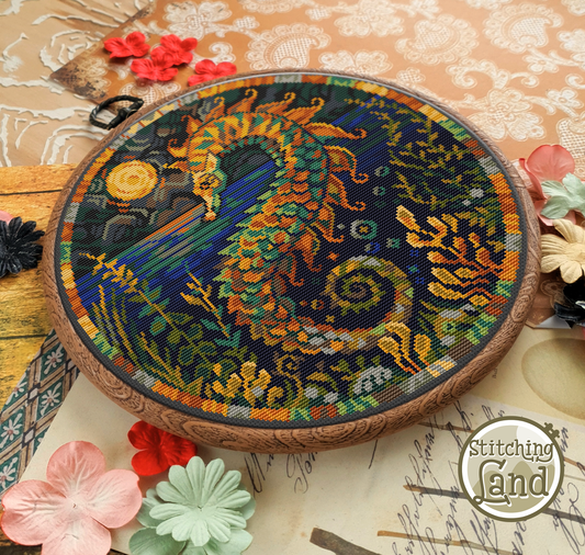 Art Nouveau Seahorse Cross Stitch Pattern