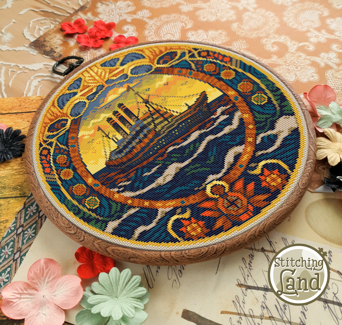 Art Nouveau Ship III Cross Stitch Pattern