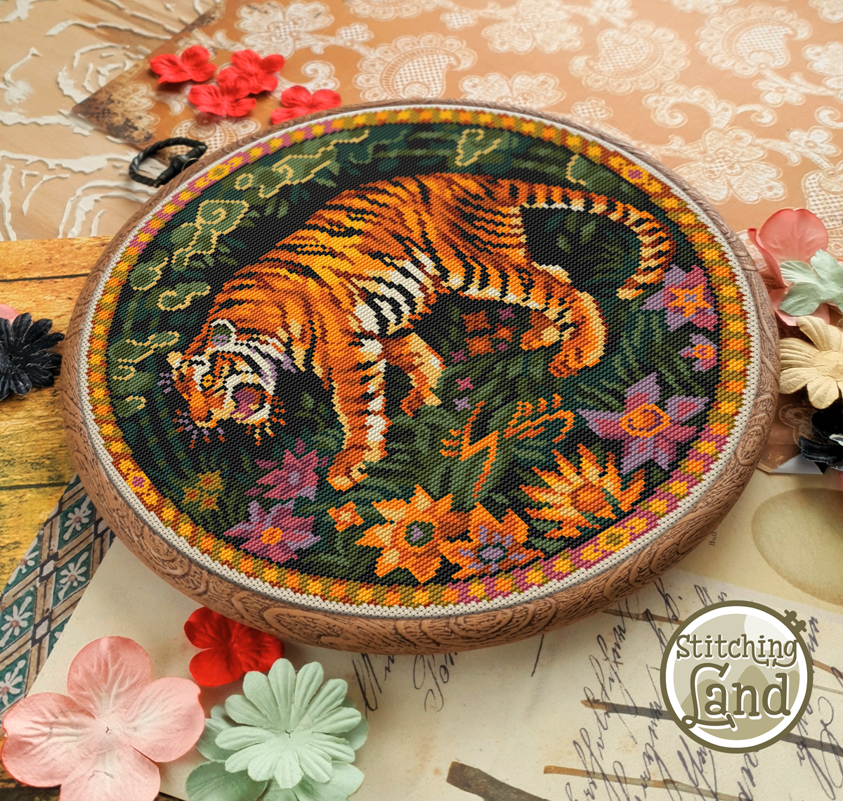 Art Nouveau Tiger Cross Stitch Pattern