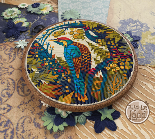 Art Nouveau Woodpecker Cross Stitch Pattern