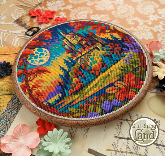 Full Moon Castle Cross Stitch Pattern