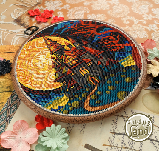 Full Moon Castle II Cross Stitch Pattern