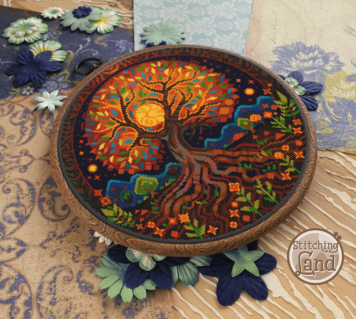 Golden Tree Cross Stitch Pattern