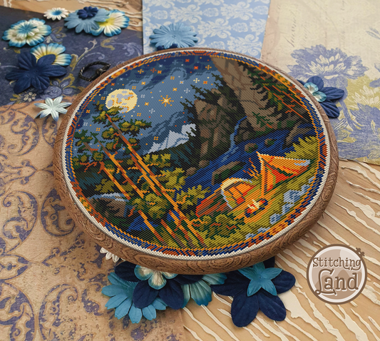 Moonlit Mountain Camp Cross Stitch Pattern