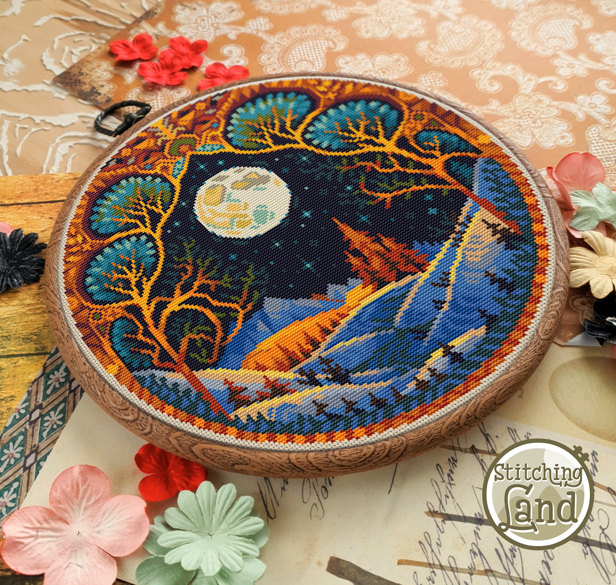 Moonlit Winter Night Cross Stitch Pattern