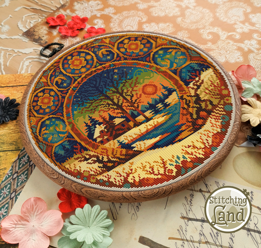 Picturesque Winter Sunset Cross Stitch Pattern