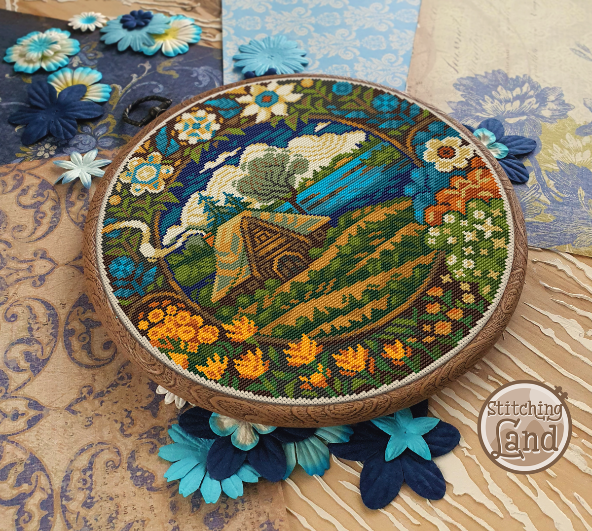 Spring Village Cross Stitch Pattern