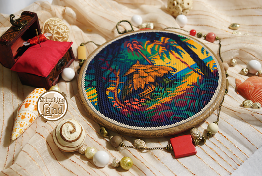 Tropical Hut Cross Stitch Pattern