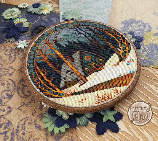 Winter Forest Cabin Cross Stitch Pattern
