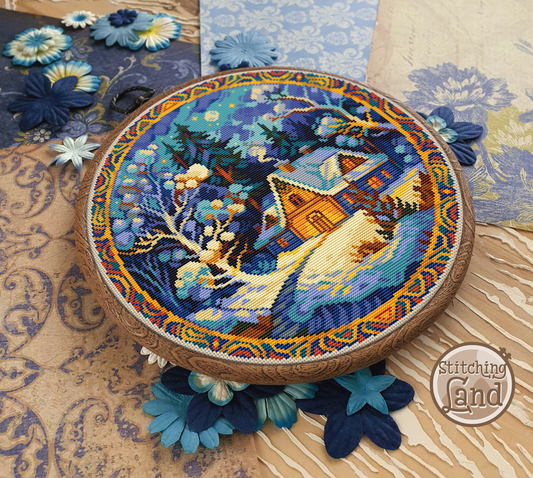 Winter Forest Cabin III Cross Stitch Pattern