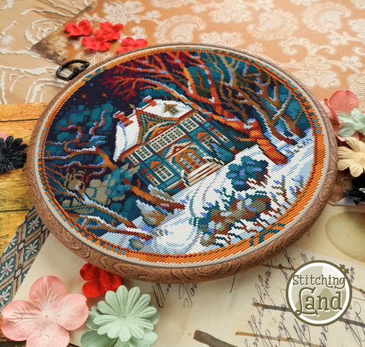 Winter Mansion Cross Stitch Pattern