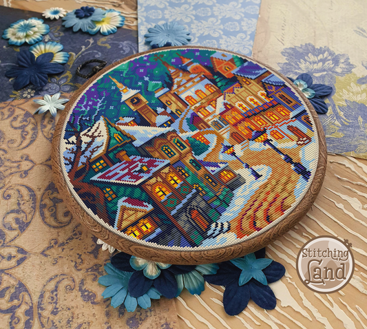 Winter Town Night II Cross Stitch Pattern