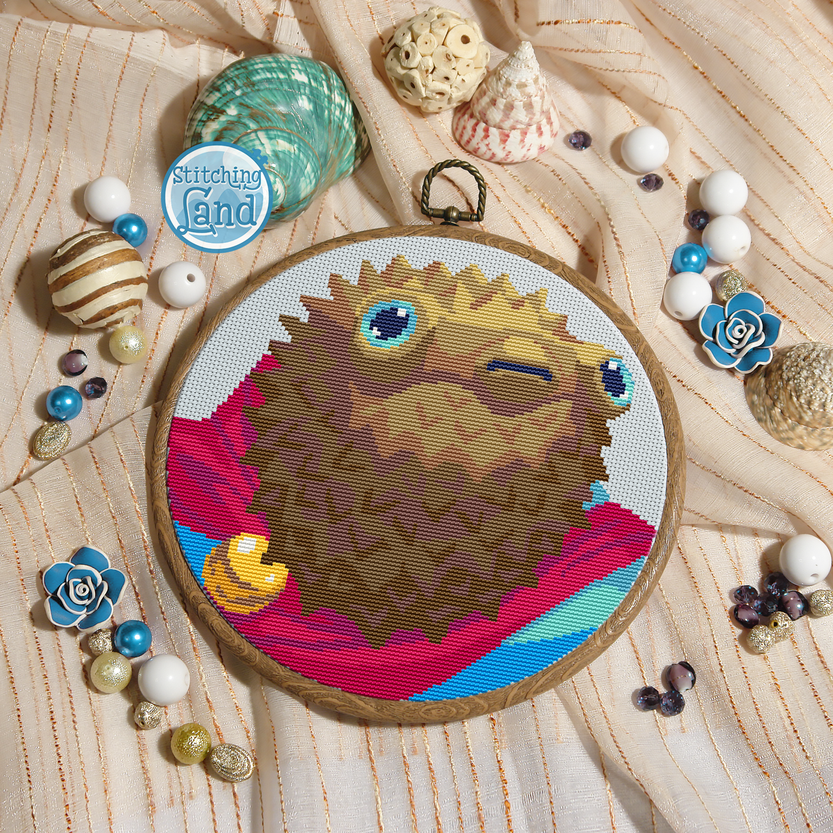 Sir Pufferfish Cross Stitch Pattern