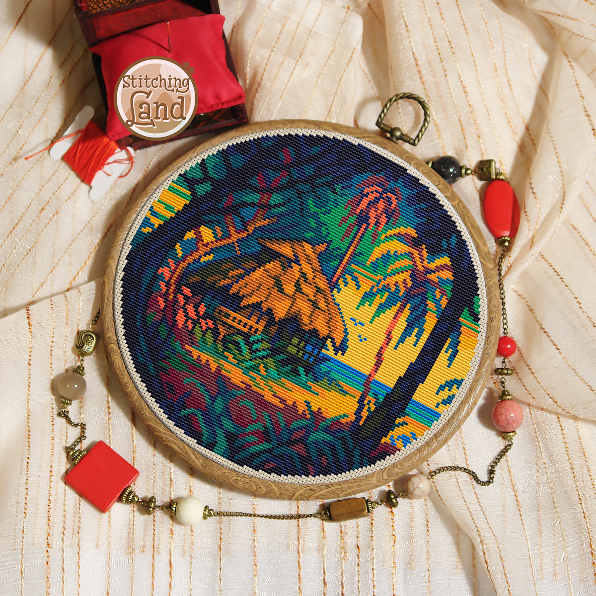Tropical Hut Cross Stitch Pattern