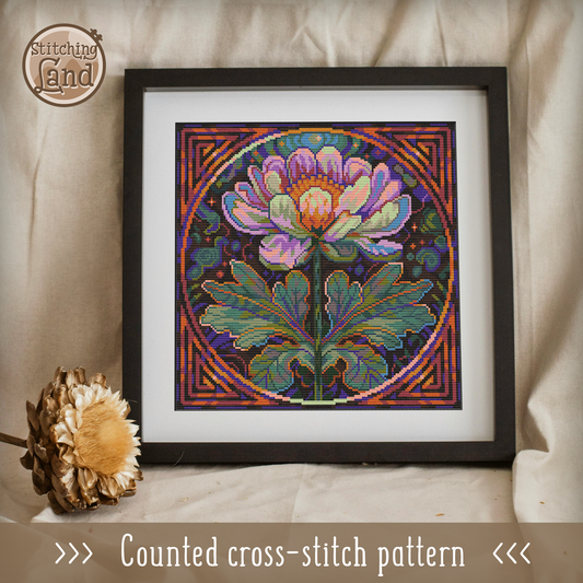 Art Nouveau Moon Flower Cross Stitch Pattern Square