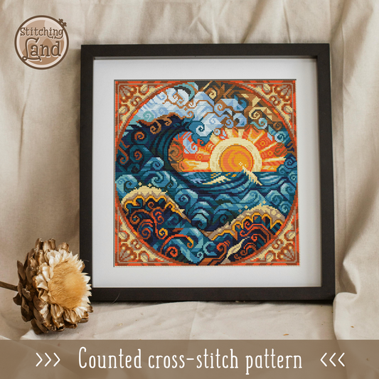 Art Nouveau Ocean Cross Stitch Pattern Square