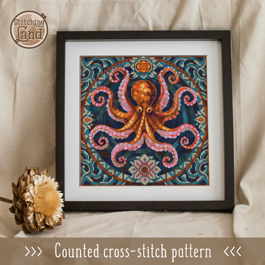 Art Nouveau Octopus Cross Stitch Pattern Square