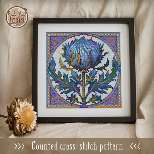Art Nouveau Thistle Cross Stitch Pattern Square