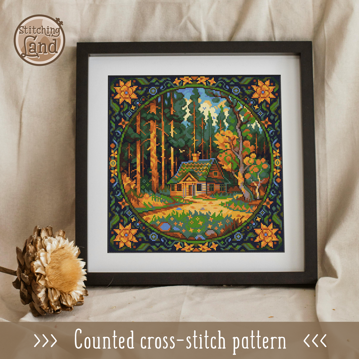 Forester's House Cross Stitch Pattern Square