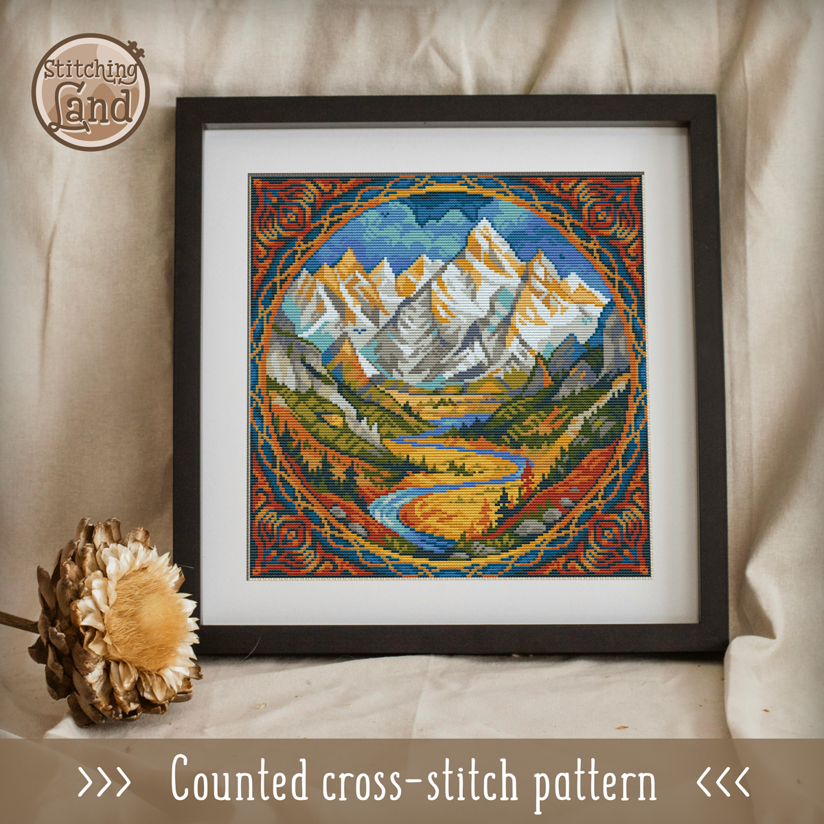 Mountain Valley Cross Stitch Pattern Square